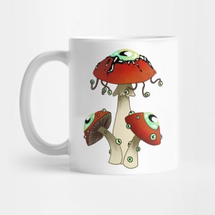 Dreamcore Mushrooms with eyes. Spooky red and green. Mug